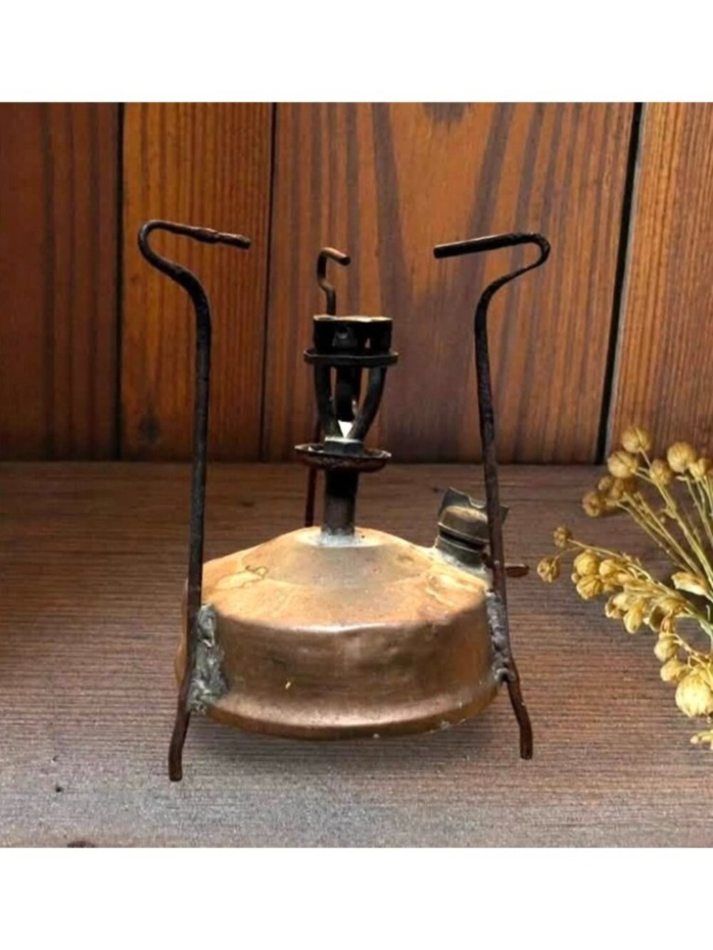 Vintage Rustic Copper Metal Kerosene Stove With Three Legs & Burner Top Antique